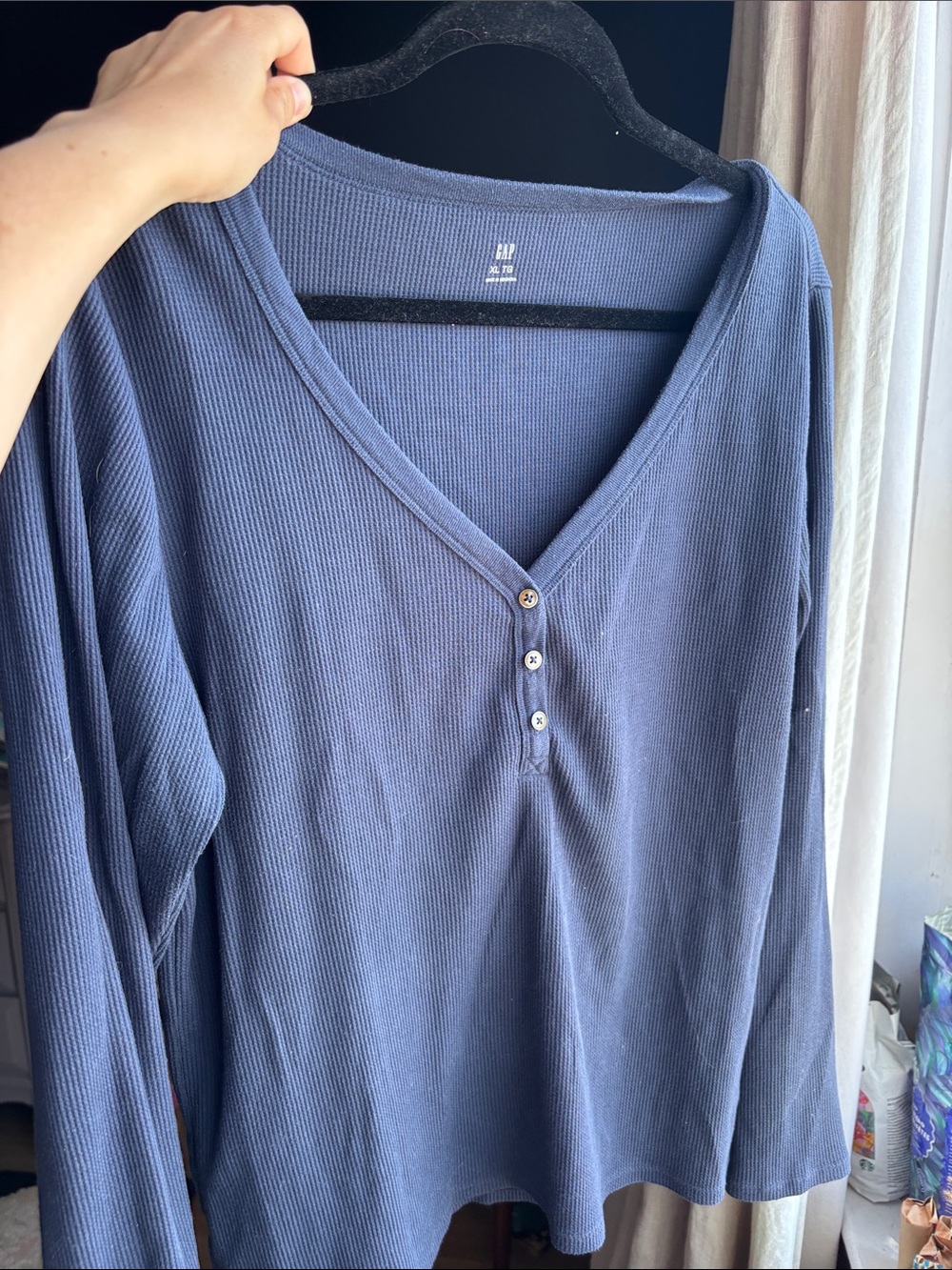 GAP Navy Ribbed Henley Long Sleeve
